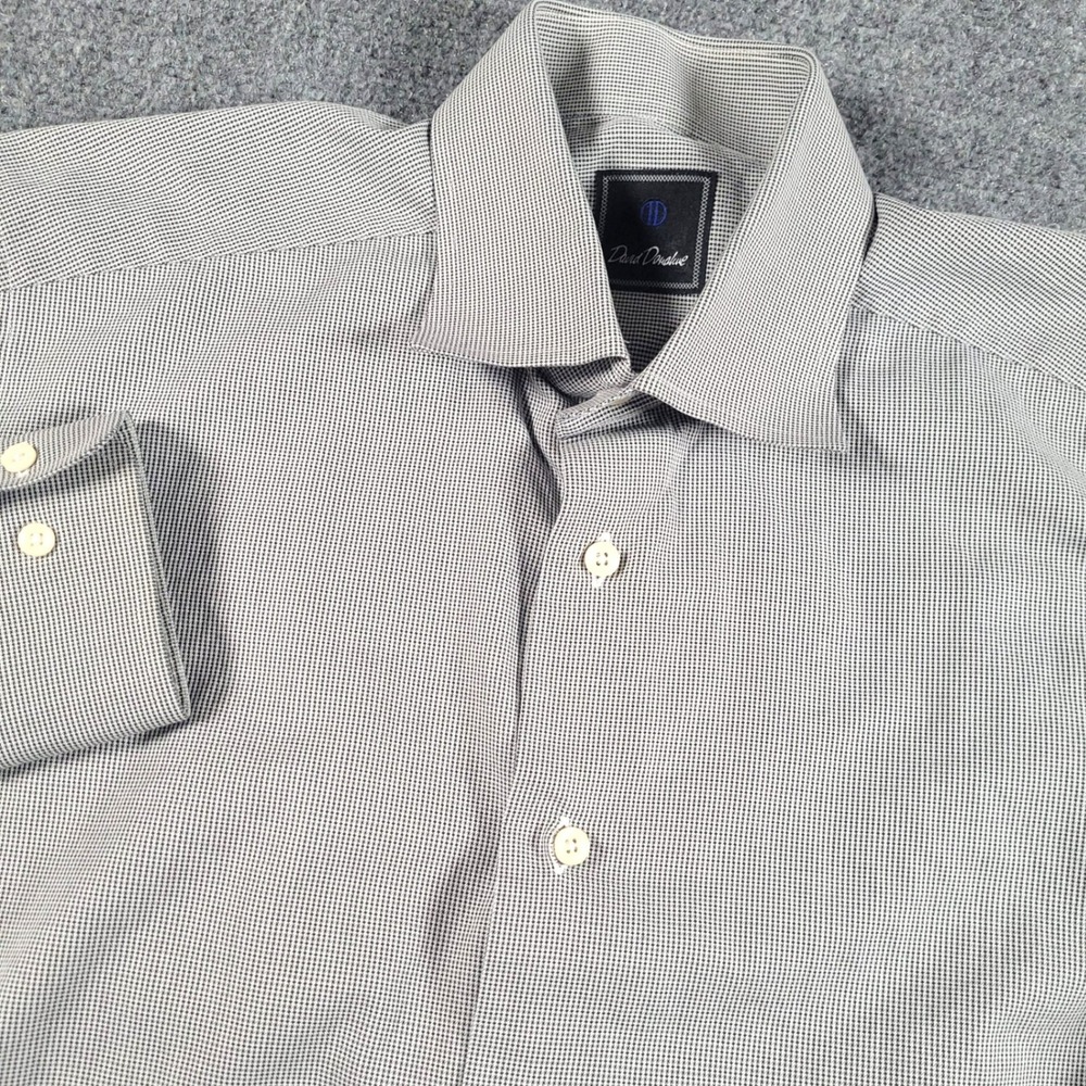 David Donahue Dress Shirt Mens 15.5 34/35 Houndstooth Check Cotton Spread